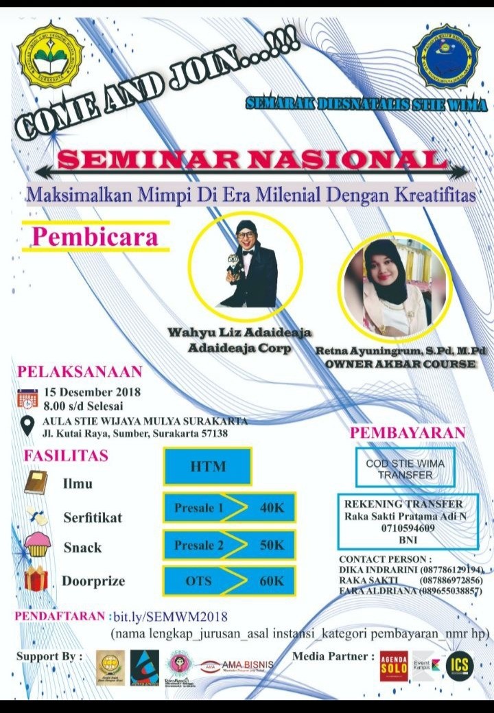 Poster Seminar Nasional "Maksimalkan Mimpi di Era Milenial dengan Kreatifitas"