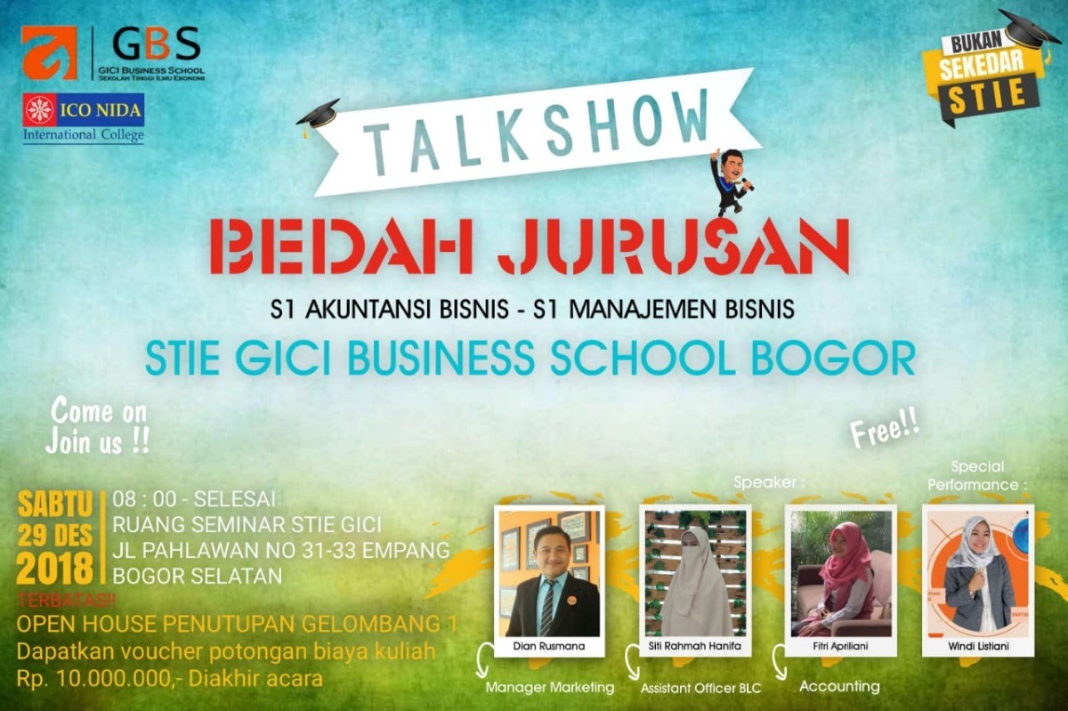 Poster TALKSHOW BEDAH JURUSAN S1 Akuntansi Bisnis Vs S1 Manajemen Bisnis