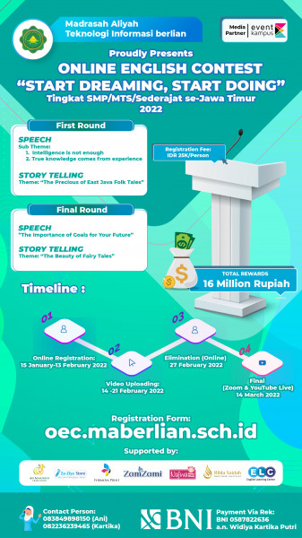 MA Teknologi Informasi BERLIAN   ✨ Proudly Presents ✨   ONLINE ENGLISH CONTEST 2022: Start Dreaming, Start Doing