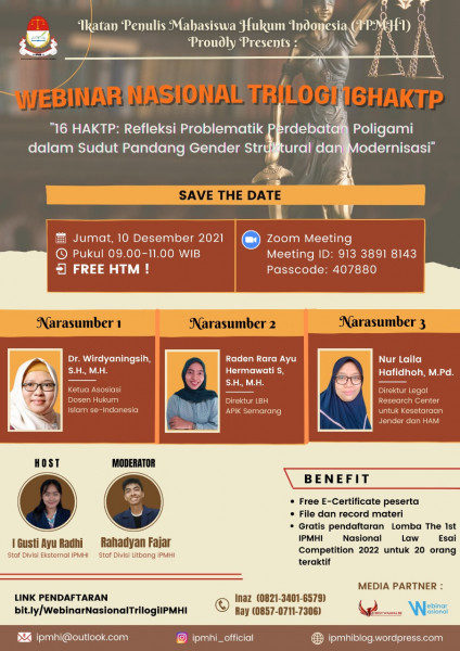 ✨IKATAN PENULIS MAHASISWA HUKUM INDONESIA PROUDLY PRESENT: WEB SEMINAR 16HAKTP IPMHI✨