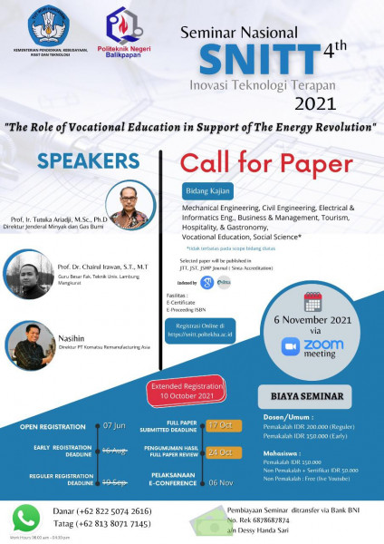 CALL for PAPER SNITT 4th 2021 University [Politeknik Negeri Balikpapan]