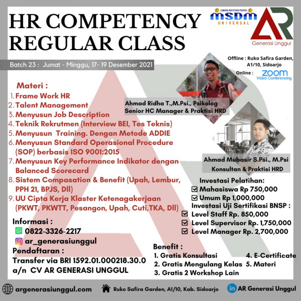 HR Competency Regular Class sudah memasuki Batch 23 loh!